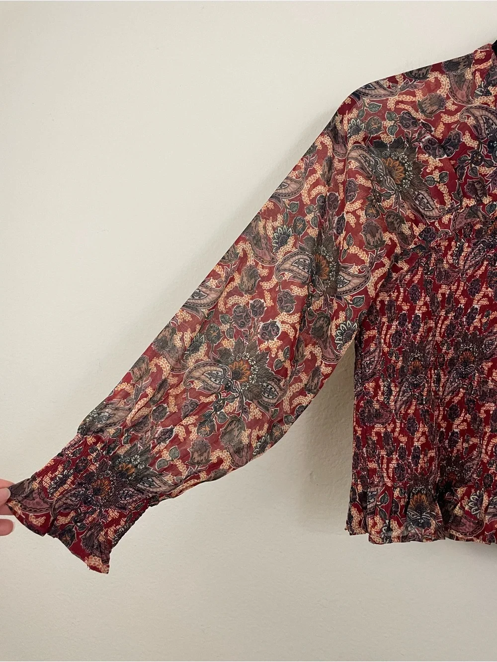 Anthropologie Let Me Be Paisley Iris Smocked Blouse Size 6